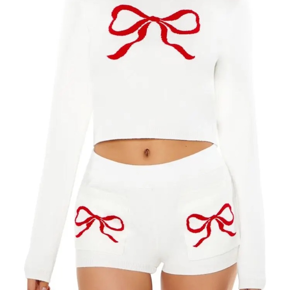 Forever 21 White Shorts with Red Bow Accents